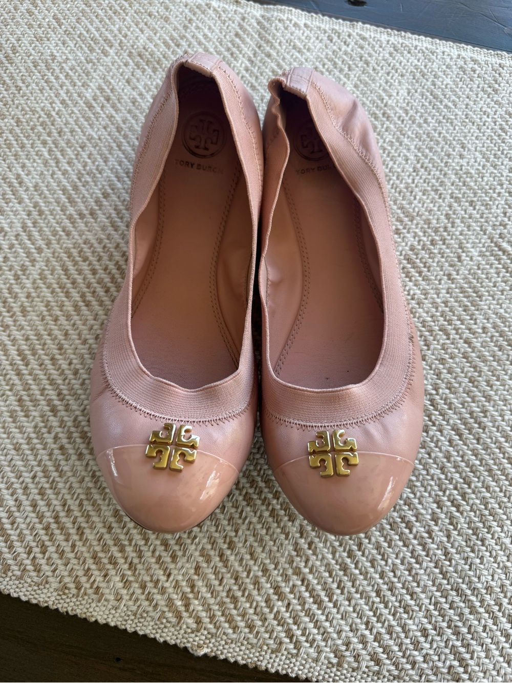 Tory Burch Blush Pink Ballet Flats with Gold Logo Cap